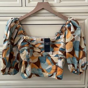 Abercrombie & Fitch Printed Puff Sleeve Crop Top NWT